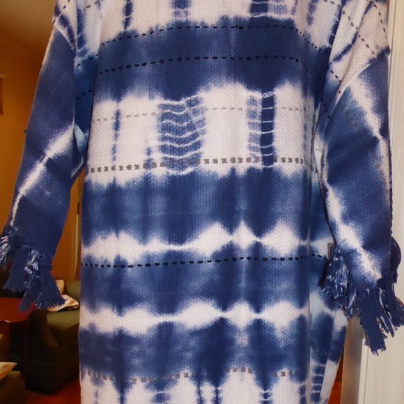 Roberta Roller Rabit Bridget Fringe Kimono Raj Tie-Die Indigo Open Jacket Small - Picture 4 of 6